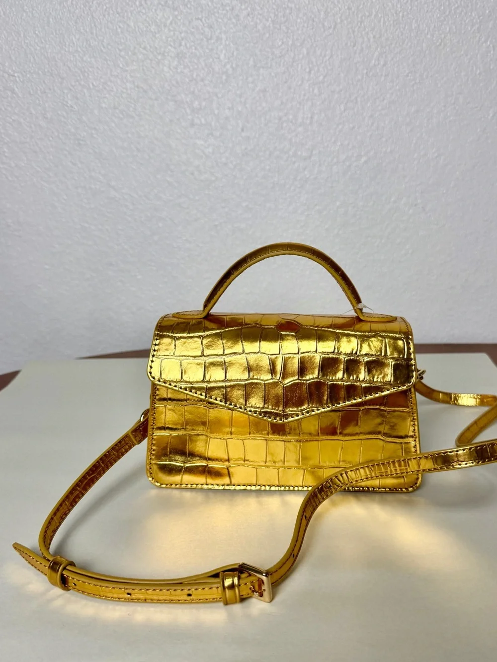 J.Crew Gracie top-handle bag in croc-embossed metallic leather NWT - Picture 5 of 8